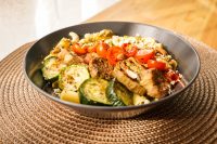 Pasta italiana con vegetales grillados